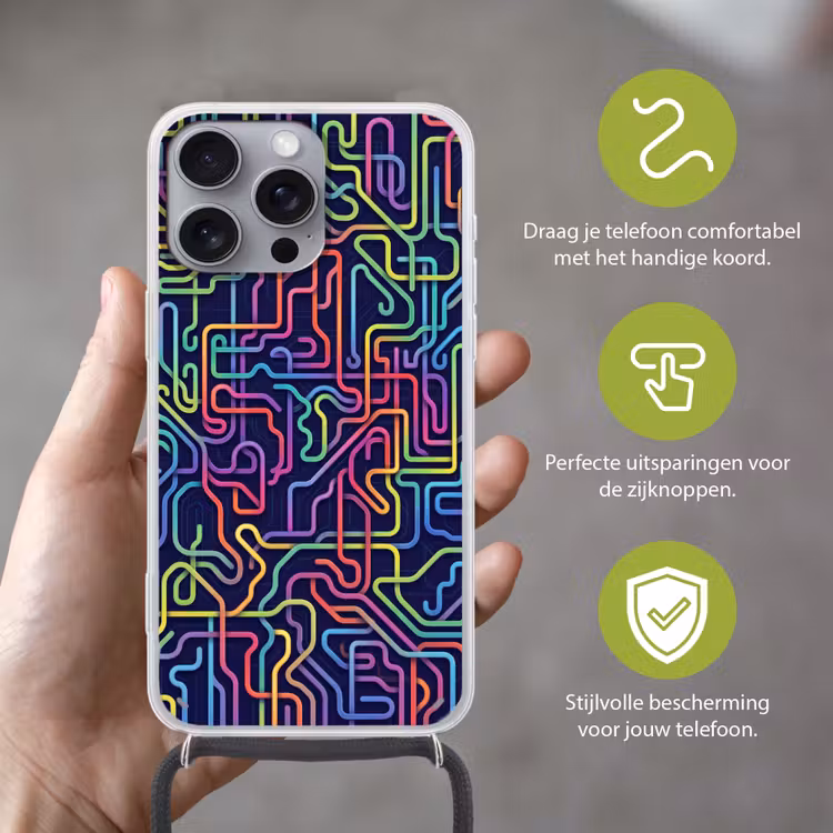 Retro - Abstract - Neon Hoesje iPhone 16 Pro Max met koord klein -sfeer2_NL