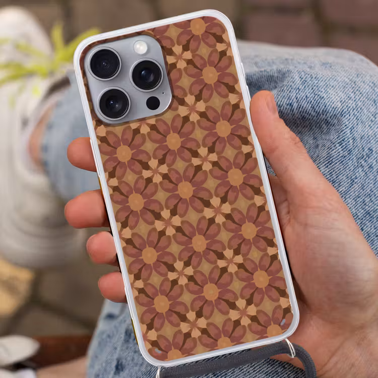 Retro - Bloemen - Bruin Hoesje iPhone 16 Pro Max met koord klein 804 -sfeer3