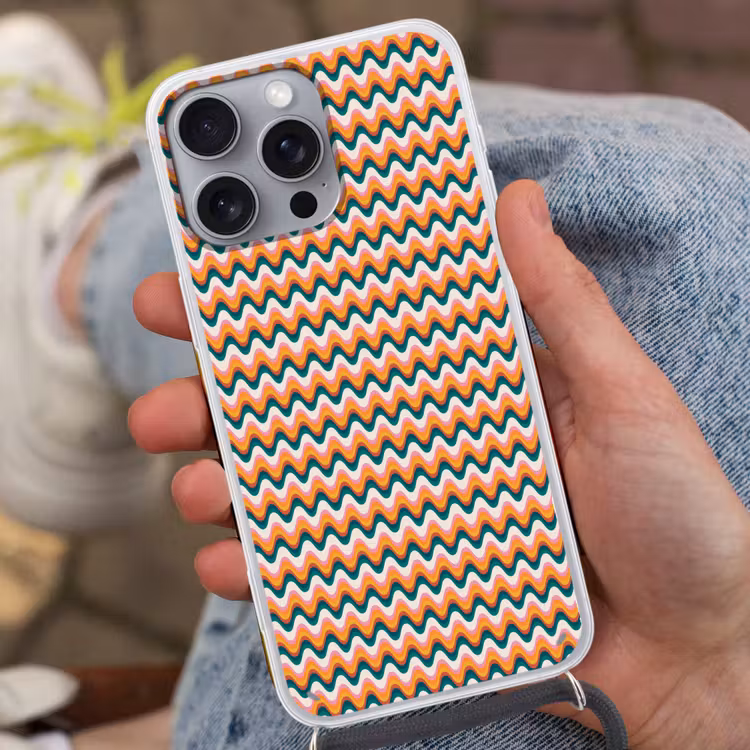 Retro - Disco - Golven - Kleur Hoesje iPhone 16 Pro Max met koord klein 804 -sfeer3