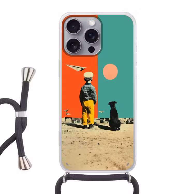 Retro - Jongen - Hond - Rood - Groen Hoesje iPhone 16 Pro Max met koord klein -3d