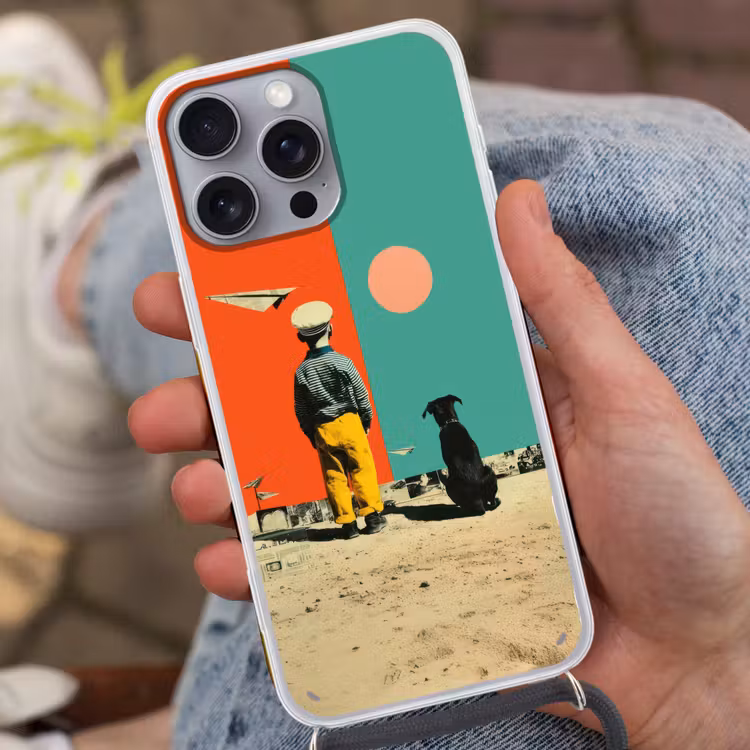 Retro - Jongen - Hond - Rood - Groen Hoesje iPhone 16 Pro Max met koord klein -sfeer3