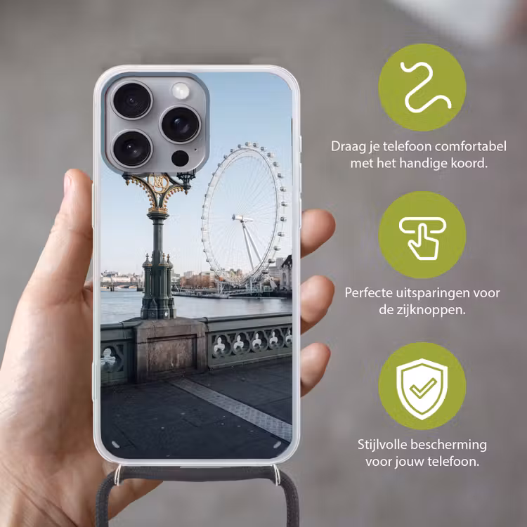 Reuzenrad - Londen - Stad - Architectuur - Brug Hoesje iPhone 16 Pro Max met koord klein -sfeer2_NL