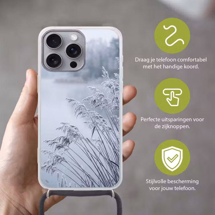 Riet - Bevroren - Winter - Natuur Hoesje iPhone 16 Pro Max met koord klein -sfeer2_NL