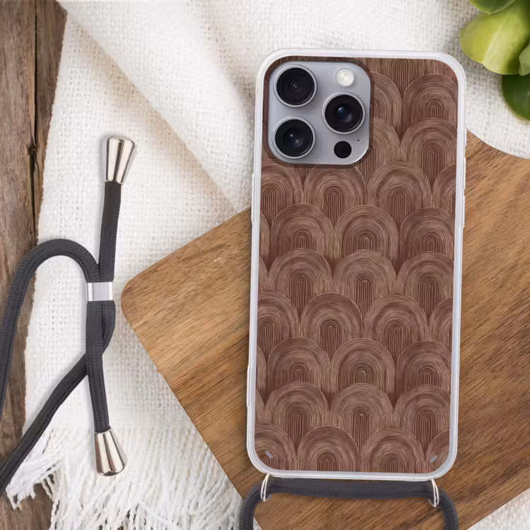 Ritmisch - Effect - Bruin Hoesje iPhone 16 Pro Max met koord klein 804 -sfeer4