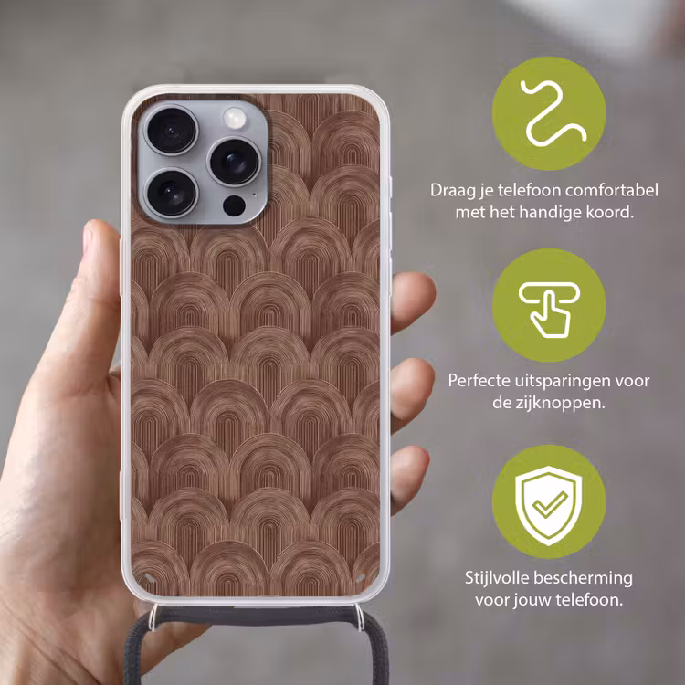 Ritmisch - Effect - Bruin Hoesje iPhone 16 Pro Max met koord klein 804 -sfeer2_NL