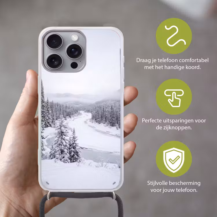 Rivier - Bevroren - Landschap - Winter Hoesje iPhone 16 Pro Max met koord klein -sfeer2_NL