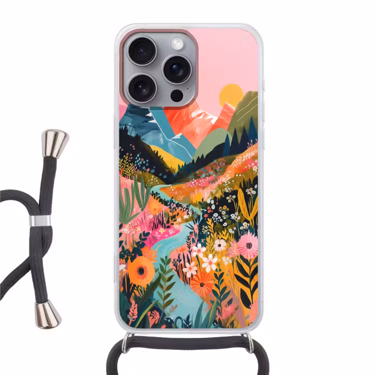 Rivier - Diepte - Bloemen Hoesje iPhone 16 Pro Max met koord klein -3d