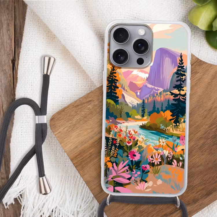 Rivier - Vallei vol bloemen - Levendig Hoesje iPhone 16 Pro Max met koord klein -sfeer4