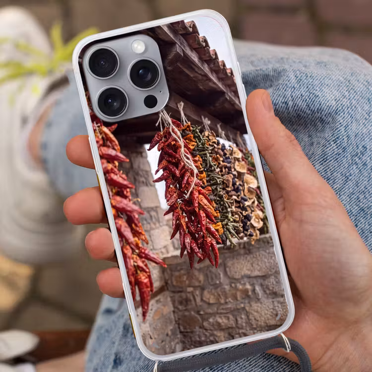 Telefoonhoesje met koord - Rode pepers - Eten - Rode pepers - Eten Hoesje iPhone 16 Pro Max met koord klein