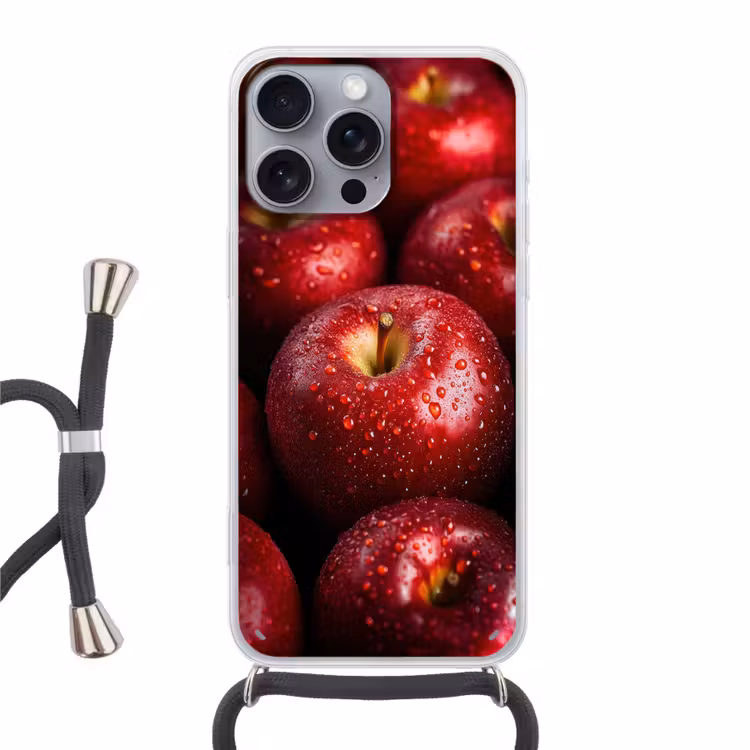 Rood - Appels - Fruit Hoesje iPhone 16 Pro Max met koord klein -3d