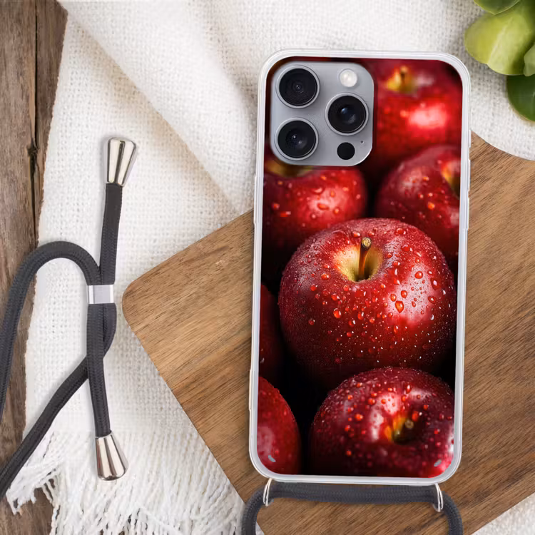 Rood - Appels - Fruit Hoesje iPhone 16 Pro Max met koord klein -sfeer4