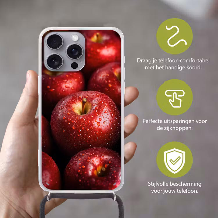 Rood - Appels - Fruit Hoesje iPhone 16 Pro Max met koord klein -sfeer2_NL