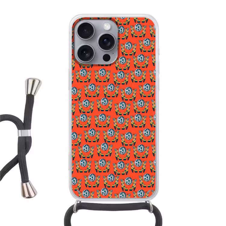 Rood - Disco - Patroon Hoesje iPhone 16 Pro Max met koord klein 804 -3d