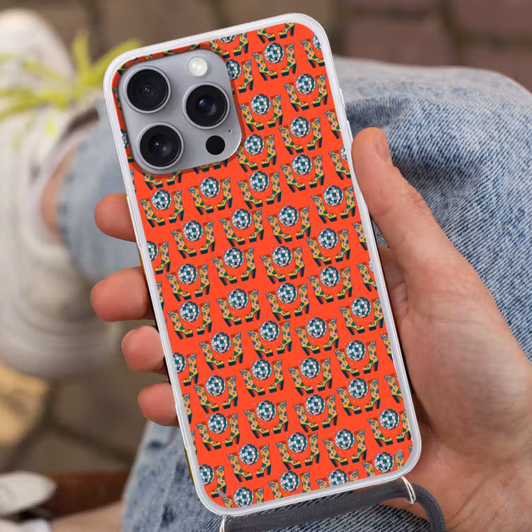 Rood - Disco - Patroon Hoesje iPhone 16 Pro Max met koord klein 804 -sfeer3