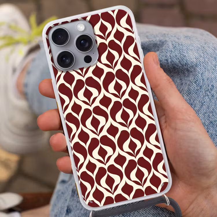 Rood - Druppelpatroon - Grafisch Hoesje iPhone 16 Pro Max met koord klein 804 -sfeer3