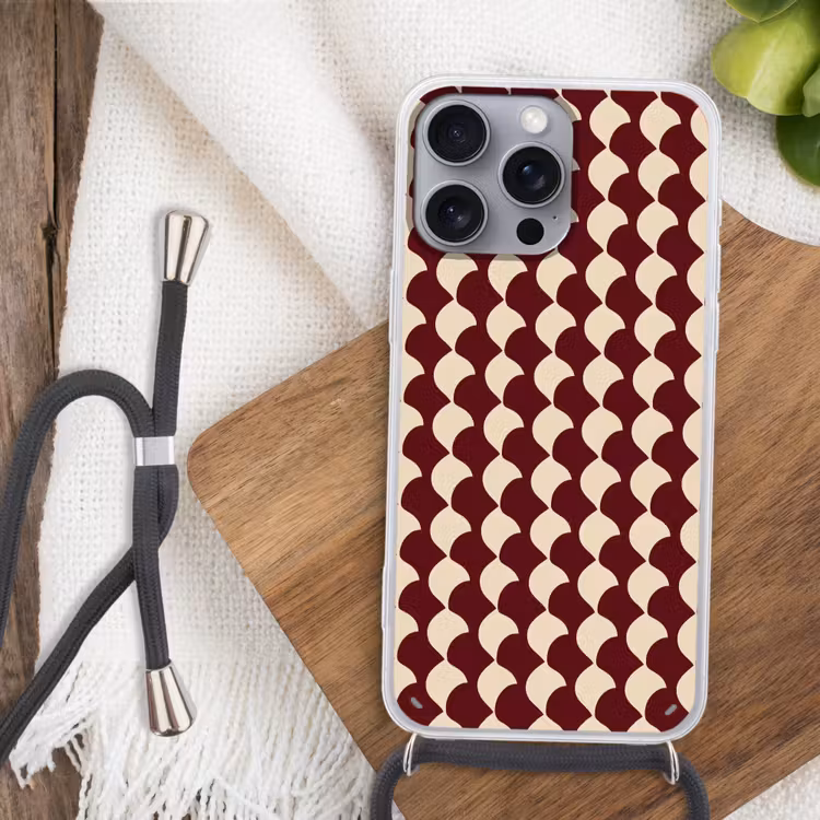 Rood - Tegelpatroon - Crème Hoesje iPhone 16 Pro Max met koord klein 804 -sfeer4