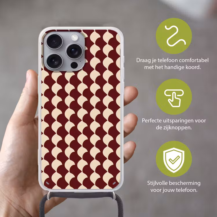 Rood - Tegelpatroon - Crème Hoesje iPhone 16 Pro Max met koord klein 804 -sfeer2_NL