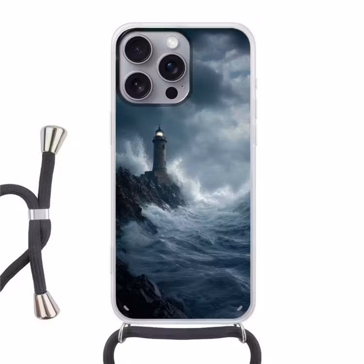 Rotsen - Vuurtoren - Golven - Klliffen Hoesje iPhone 16 Pro Max met koord klein -3d