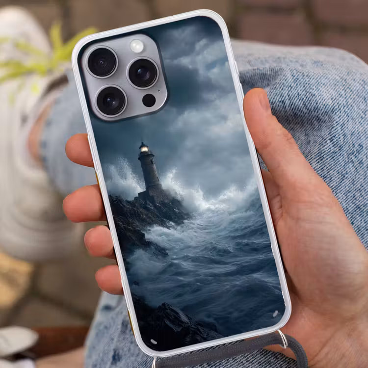 Rotsen - Vuurtoren - Golven - Klliffen Hoesje iPhone 16 Pro Max met koord klein -sfeer3