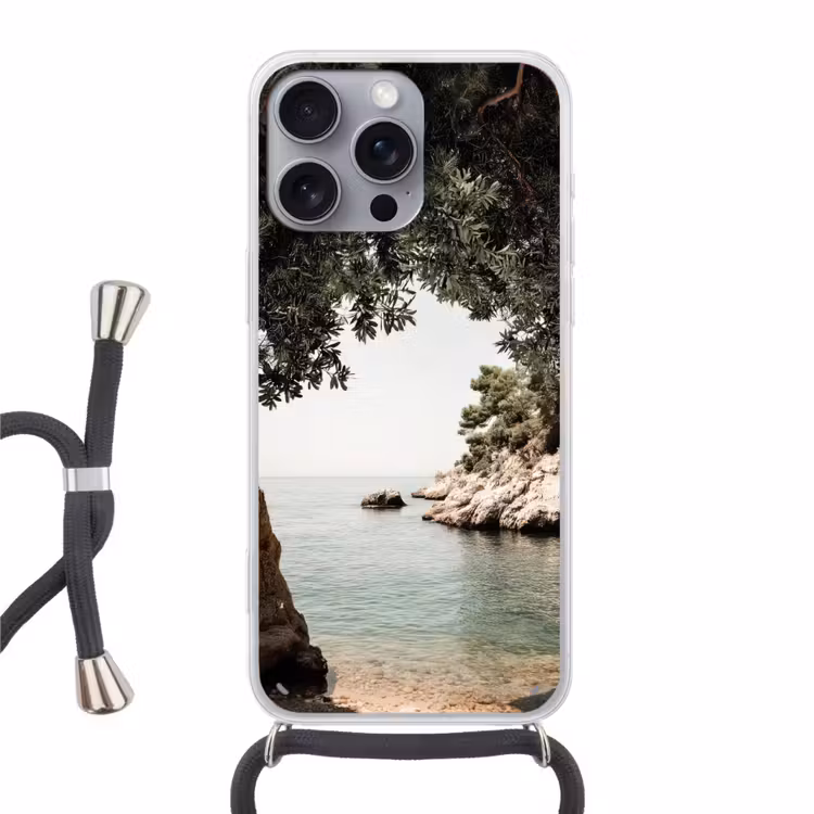 Rotsen - Zee - Boom - Groen Hoesje iPhone 16 Pro Max met koord klein -3d