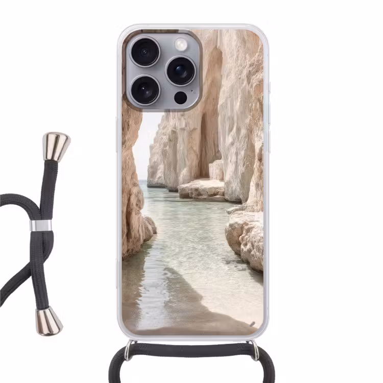 Rotsen - Zee - Zand - Kloof Hoesje iPhone 16 Pro Max met koord klein -3d
