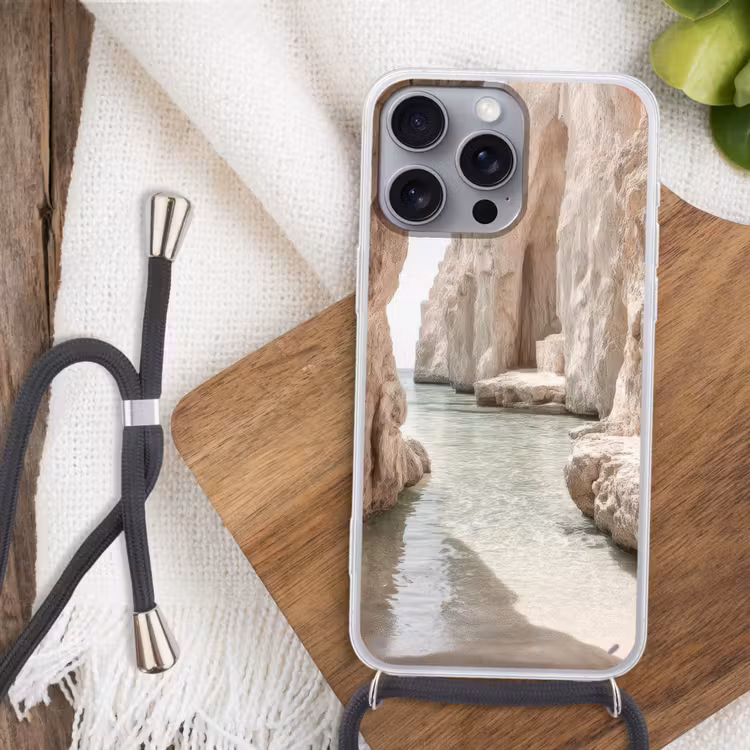 Rotsen - Zee - Zand - Kloof Hoesje iPhone 16 Pro Max met koord klein -sfeer4