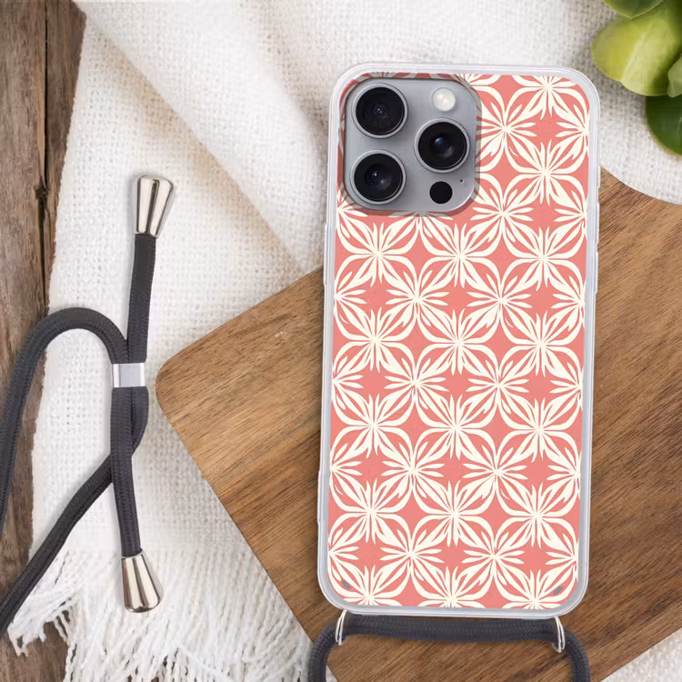 Roze - Bloemenmotief - Wit - Modern Hoesje iPhone 16 Pro Max met koord klein 804 -sfeer4