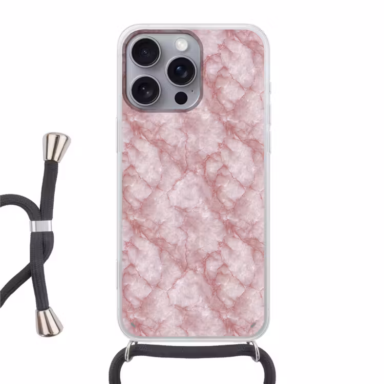 Roze - Kwartsmarmer - Aders Hoesje iPhone 16 Pro Max met koord klein 804 -3d