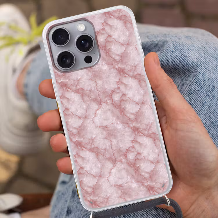 Roze - Kwartsmarmer - Aders Hoesje iPhone 16 Pro Max met koord klein 804 -sfeer3
