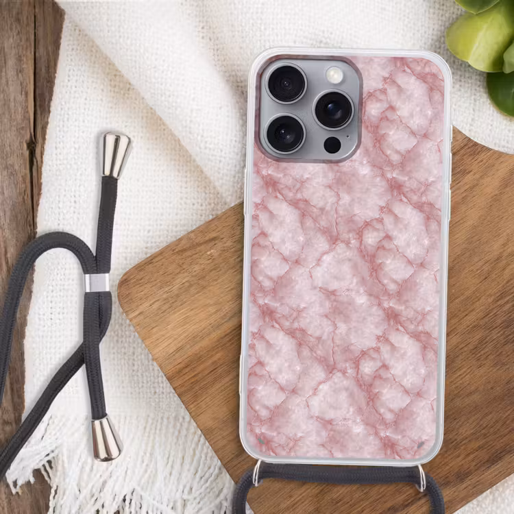 Roze - Kwartsmarmer - Aders Hoesje iPhone 16 Pro Max met koord klein 804 -sfeer4