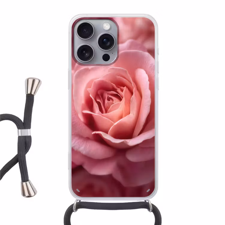 Roze - Roos - Romantisch Hoesje iPhone 16 Pro Max met koord klein -3d