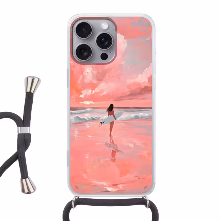 Roze - Surfen - Zee Hoesje iPhone 16 Pro Max met koord klein -3d