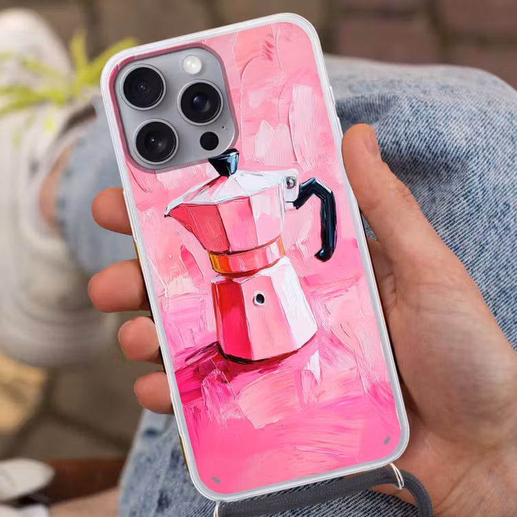 Roze - Verf - Coffee Hoesje iPhone 16 Pro Max met koord klein -sfeer3