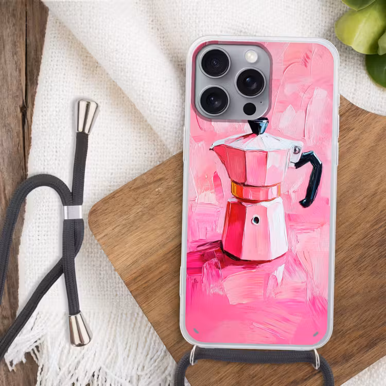 Roze - Verf - Coffee Hoesje iPhone 16 Pro Max met koord klein -sfeer4