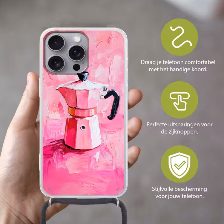 Roze - Verf - Coffee Hoesje iPhone 16 Pro Max met koord klein -sfeer2_NL