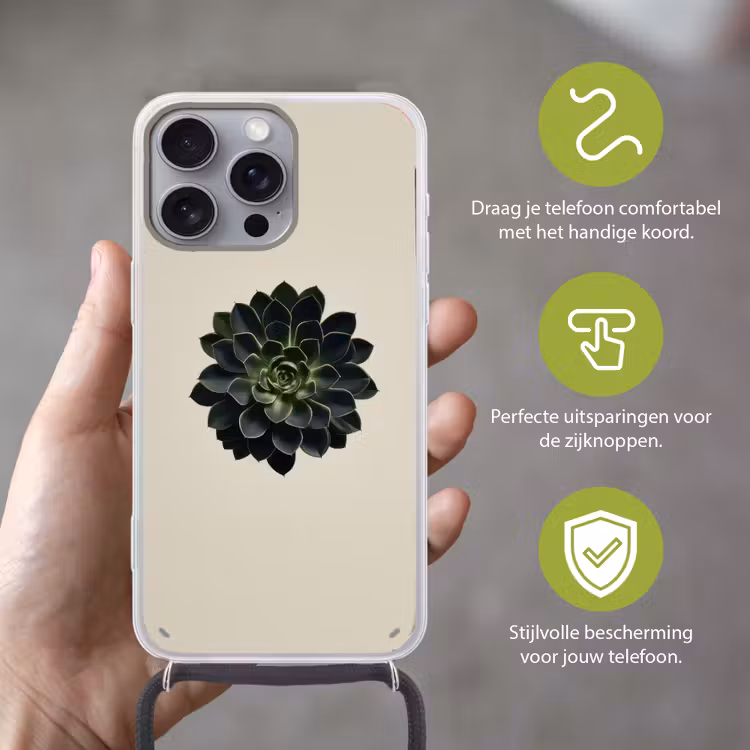 Rozet - Cirkelvormig - Donkergroen Hoesje iPhone 16 Pro Max met koord klein -sfeer2_NL