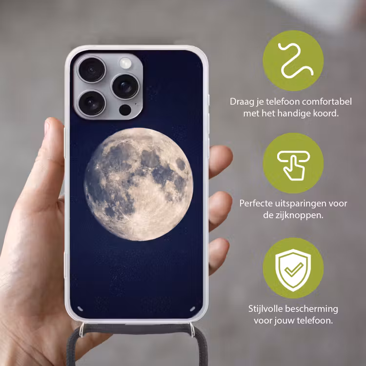 Ruimte - Maan - Kosmos Hoesje iPhone 16 Pro Max met koord klein -sfeer2_NL