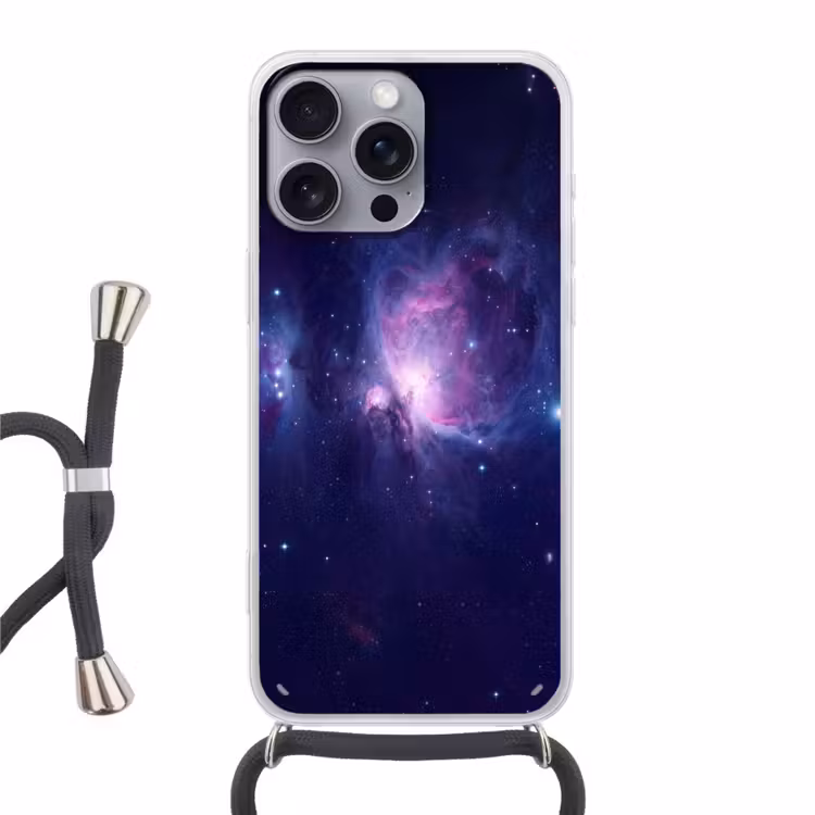 Ruimte - Sterren - Kleurrijk Hoesje iPhone 16 Pro Max met koord klein -3d