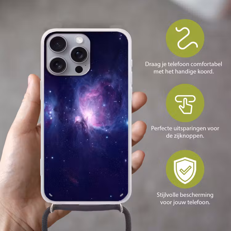 Ruimte - Sterren - Kleurrijk Hoesje iPhone 16 Pro Max met koord klein -sfeer2_NL