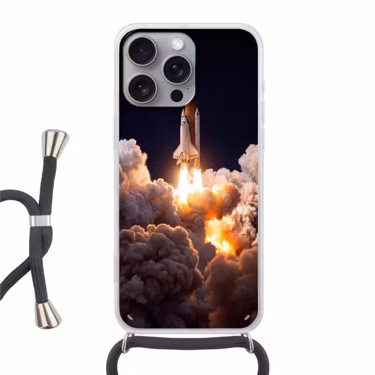 Telefoonhoesje met koord - Ruimtevaartuig - Lancering - Sterren - Ruimtevaartuig - Lancering - Sterren Hoesje iPhone 16 Pro Max met koord klein