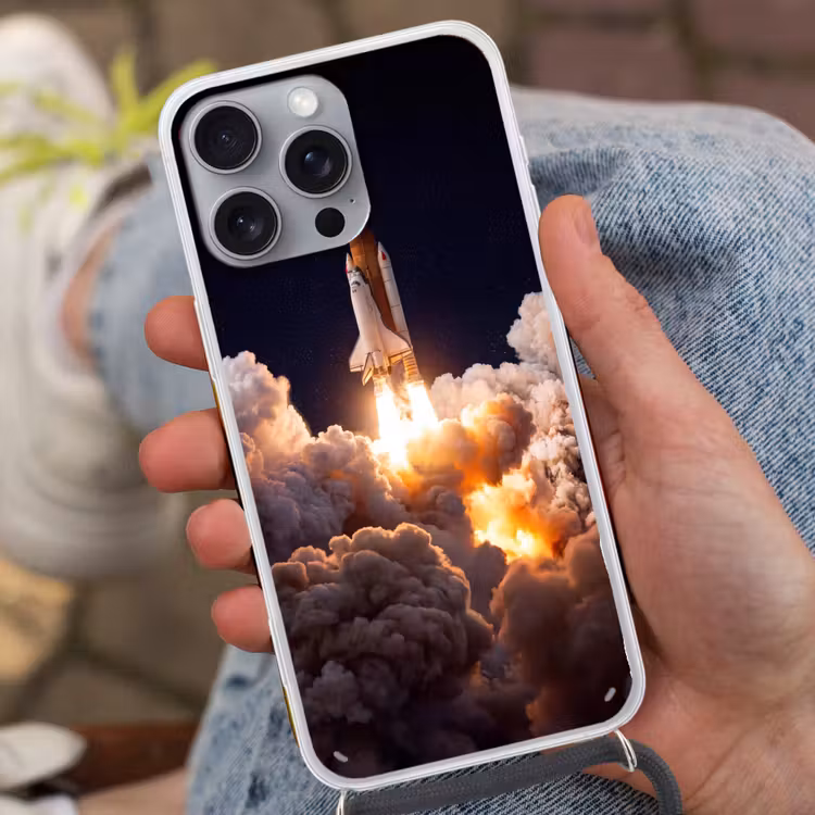 Telefoonhoesje met koord - Ruimtevaartuig - Lancering - Sterren - Ruimtevaartuig - Lancering - Sterren Hoesje iPhone 16 Pro Max met koord klein