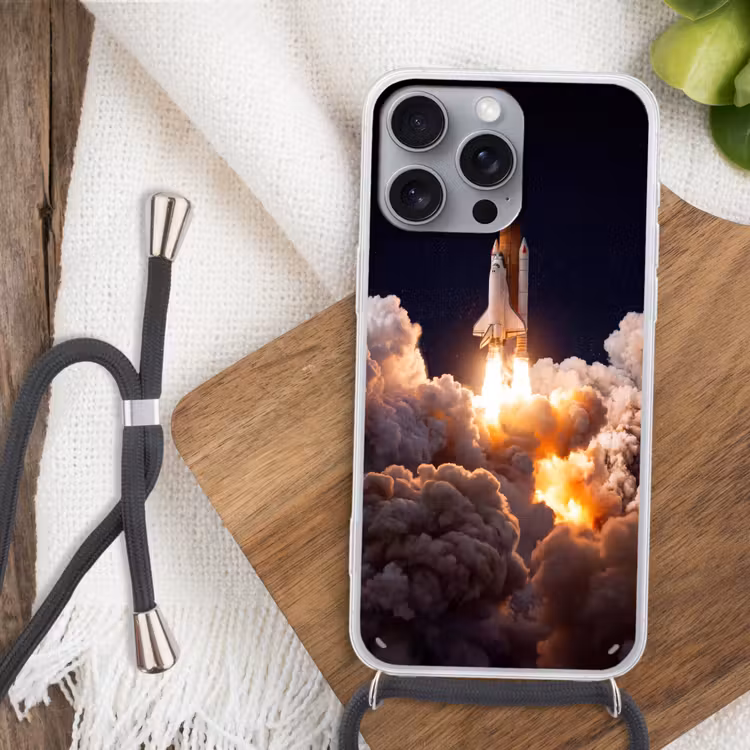 Telefoonhoesje met koord - Ruimtevaartuig - Lancering - Sterren - Ruimtevaartuig - Lancering - Sterren Hoesje iPhone 16 Pro Max met koord klein