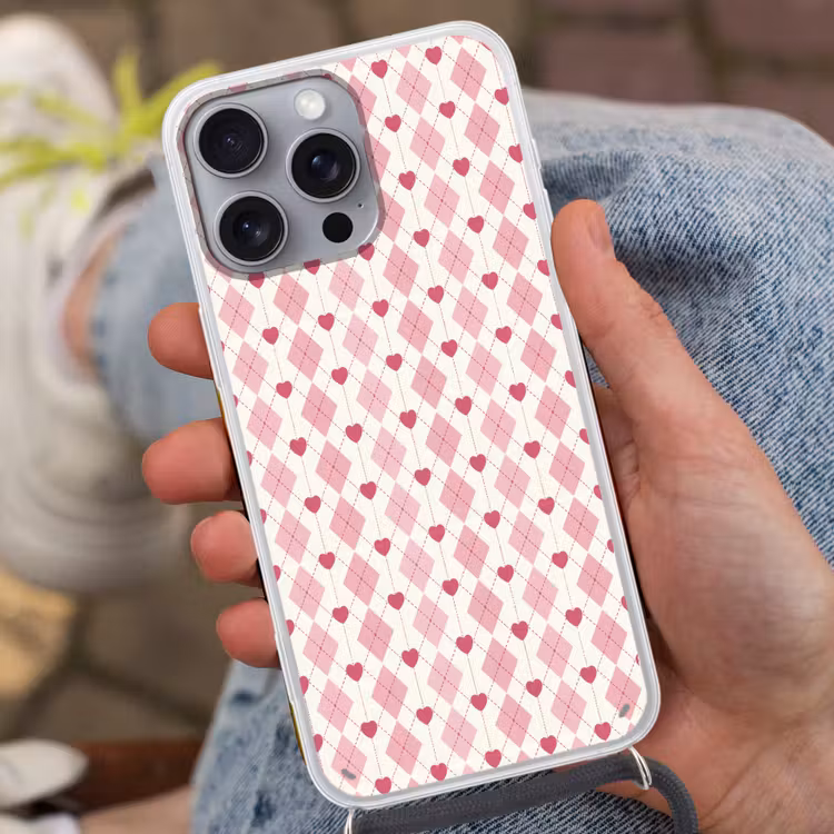 Ruiten - Klassiek - Roze - Wit Hoesje iPhone 16 Pro Max met koord klein 804 -sfeer3