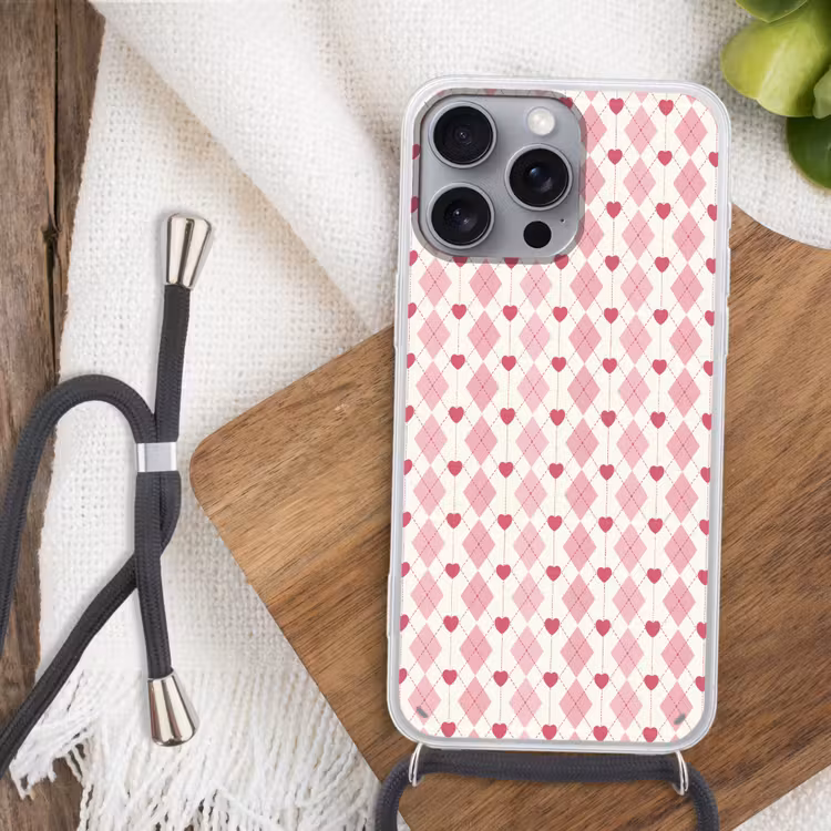 Ruiten - Klassiek - Roze - Wit Hoesje iPhone 16 Pro Max met koord klein 804 -sfeer4