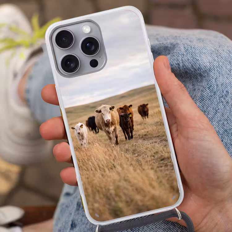 Runderen - Kudde - Landschap - Weide - Rustig Hoesje iPhone 16 Pro Max met koord klein -sfeer3