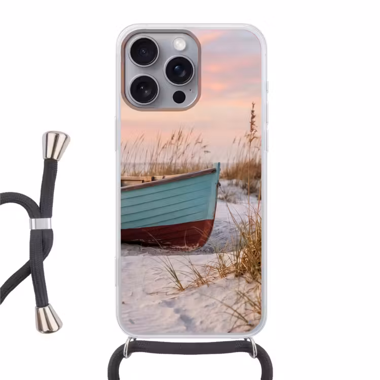 Rustiek - Roeiboot - Zandstrand Hoesje iPhone 16 Pro Max met koord klein -3d