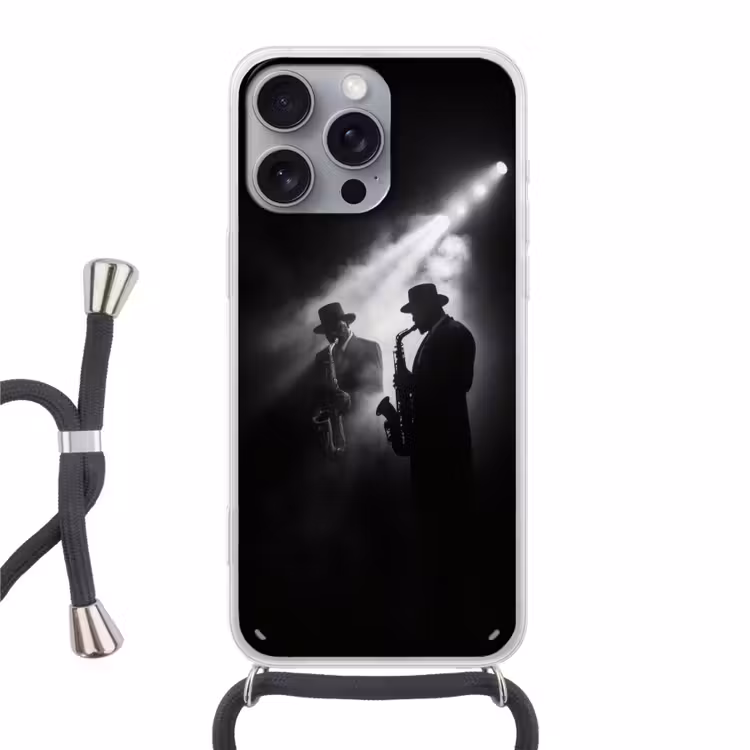 Saxofonisten - Hoeden - Rook - Licht Hoesje iPhone 16 Pro Max met koord klein -3d