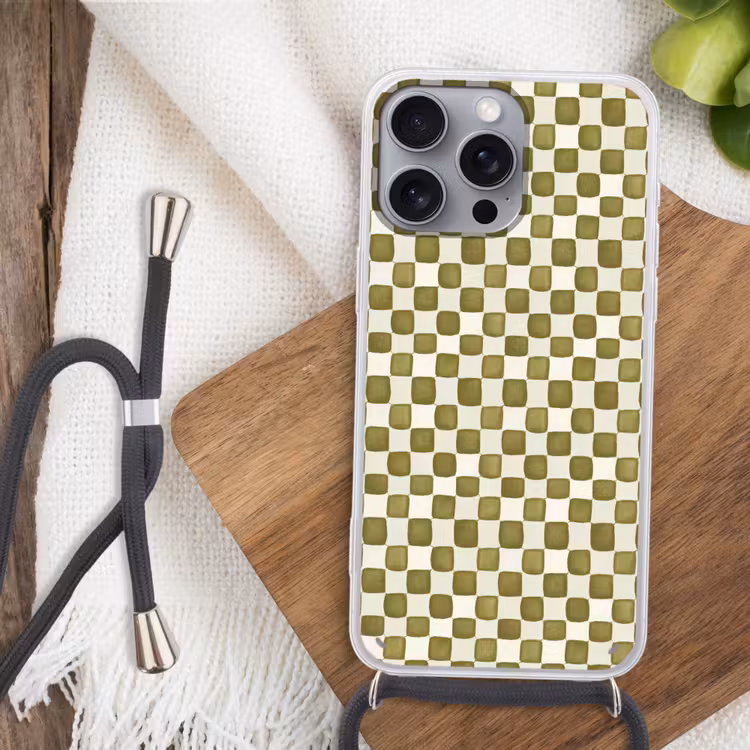 Schaak - Patroon - Groen Hoesje iPhone 16 Pro Max met koord klein 804 -sfeer4