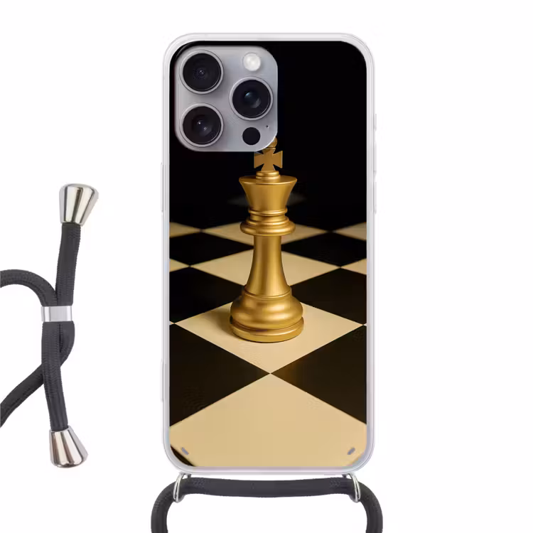Schaakstuk - Koning - Schaakbord - Geblokt Hoesje iPhone 16 Pro Max met koord klein -3d