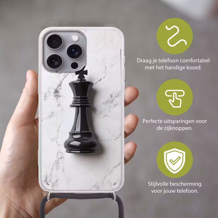 Schaakstuk - Koning - Zwart - Marmer Hoesje iPhone 16 Pro Max met koord klein -sfeer2_NL
